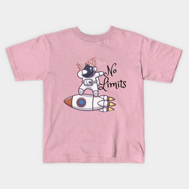 No Limits Bowhead Astronaut Rocket Surfing Kids T-Shirt by The Friendly Introverts